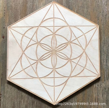 木质杯垫子水晶网格板摆盘摆件几何图案神圣能量板木片装饰绘画板