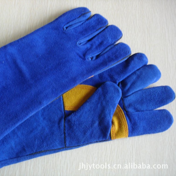 厂家直销电焊手套，牛二层皮，14/16寸全里加弯焊工手套