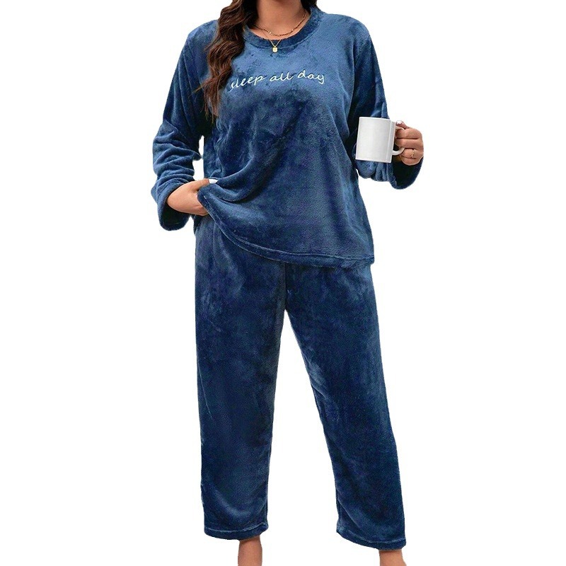 flannel ladies' home clothes winter new letter printing long sleeved warm suit simple and casual_voghion.com