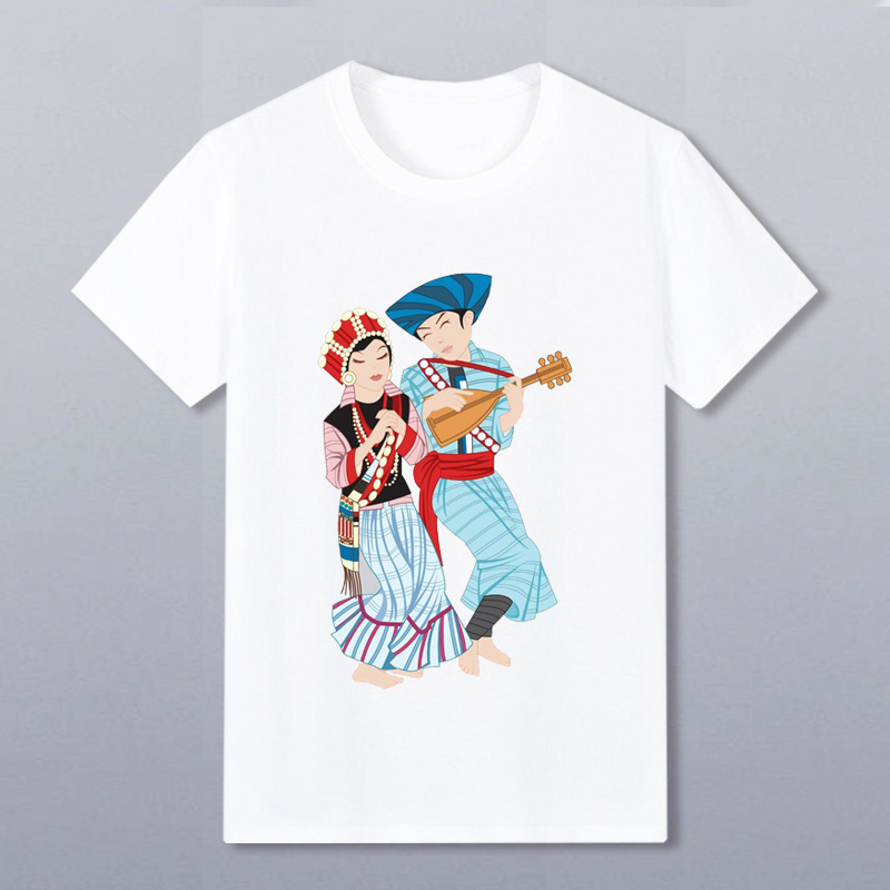 Nujiang ethnic group Chinese style half sleeve minority T-shirt short sleeve T-shirt men's summer cultural shirt clothing