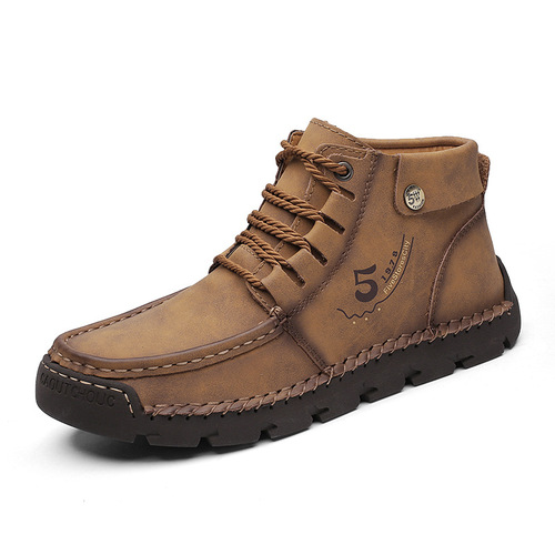 Men's Casual Shoes Korean Style High-Top Leather Boots Trendy Large Men's Boots Breathable Driving Shoes Fashion