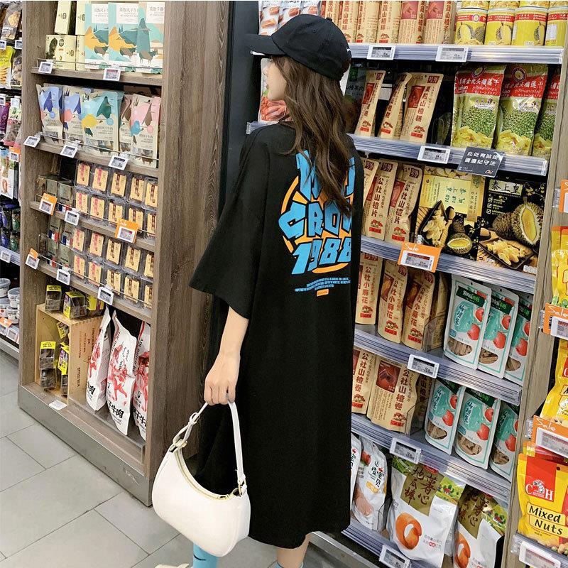 2023 verano letra coreana suelta camiseta de manga corta estudiante vestido de blusa estampado casual talla grande mujer