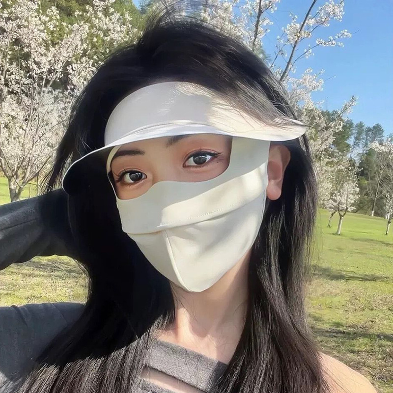 黑膠防曬面罩女錦綸夏季防紫外線透氣黑膠帶帽檐遮全臉基尼新