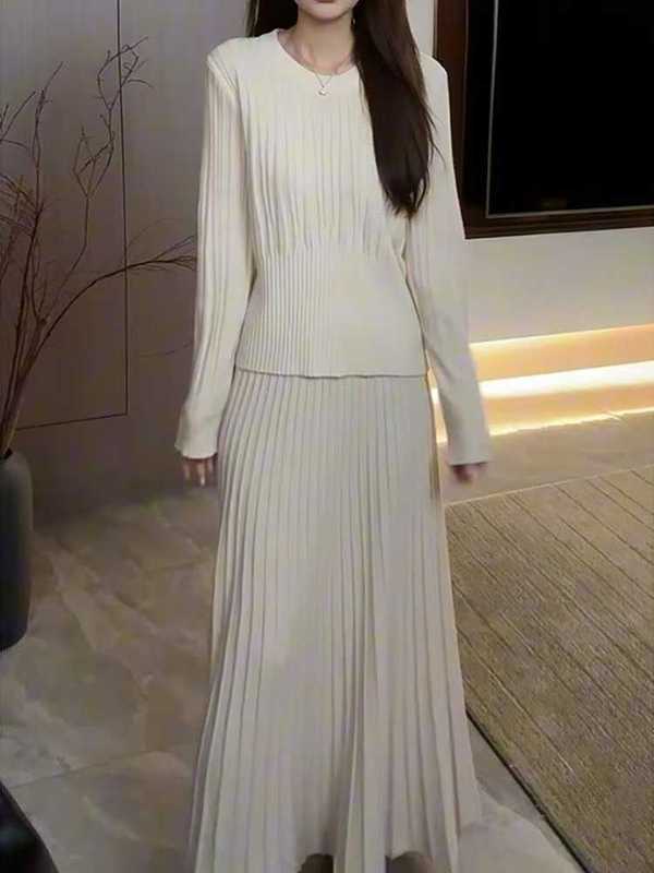 高腰显瘦加厚针织百褶半身裙2025冬季新款韩版百搭休闲淑女风伞裙|undefined
