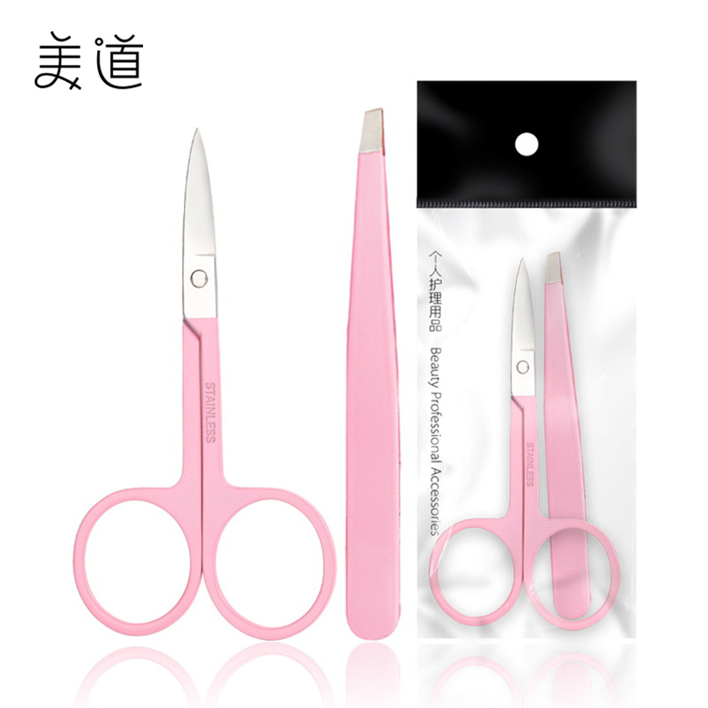 in stock wholesale stainless steel eyebrow clip eyebrow scissors 2 pieces suit beauty tools eyebrow clip 2 pieces set