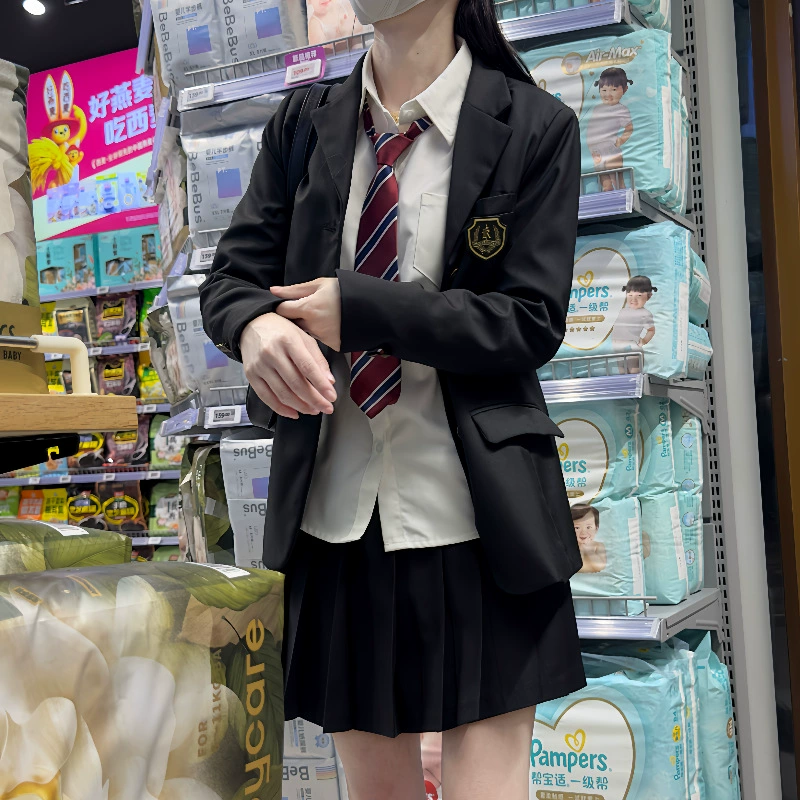 Японский школьный костюм JK: пиджак на три пуговицы, серо-черный с голубым, комплект для школы, весна-осень-зима, студенческая куртка
