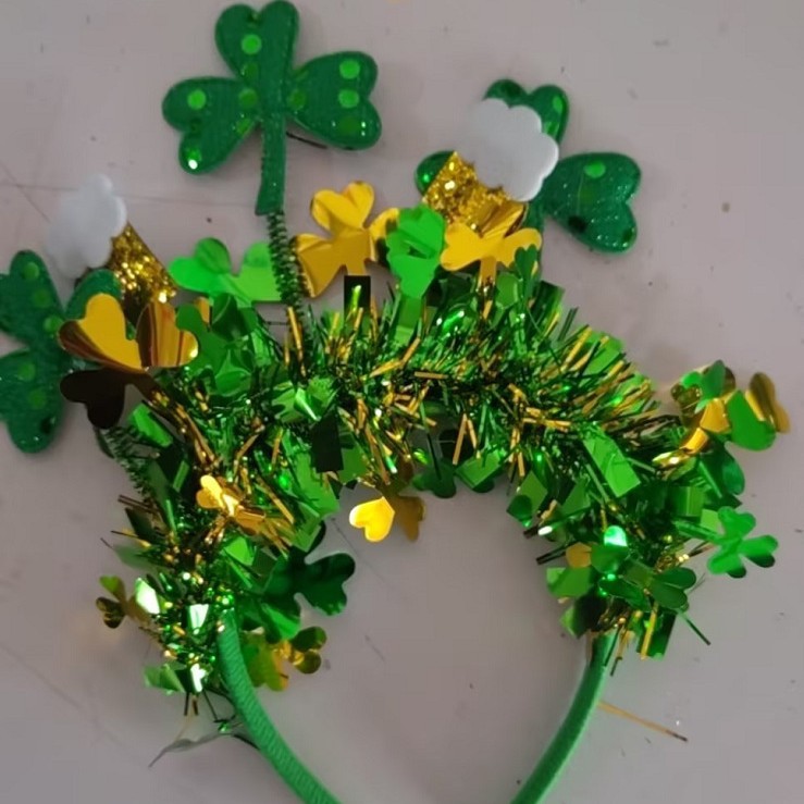 Diadema decorativa del festival de Irlanda, sombrero de terciopelo de trébol, diadema, hebilla, sombreros, accesorios de vestuario de maquillaje al por mayor