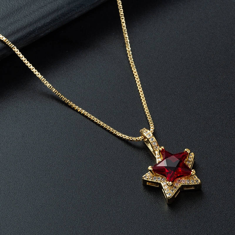Nihaojewelry wholesale jewelry fashion multicolor star gemstone copper goldplated inlaid zircon necklacepicture8
