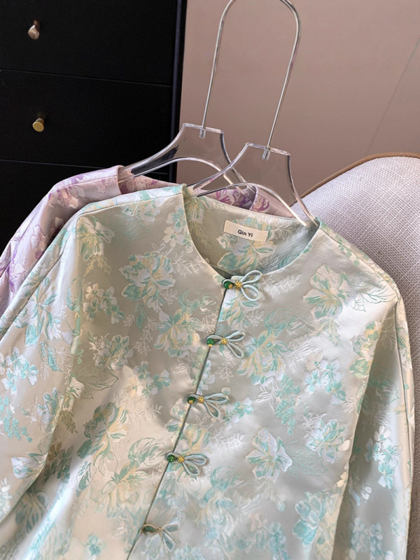 新中式国风改良汉服盘扣提花织锦织金重工刺绣缎外套花朵南油秋冬|undefined