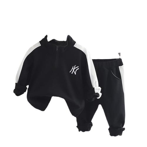 Men's casual clothing dropshipping: Spring/Fall new kids' patchwork long-sleeve hoodie set—2-piece outfit for little boys