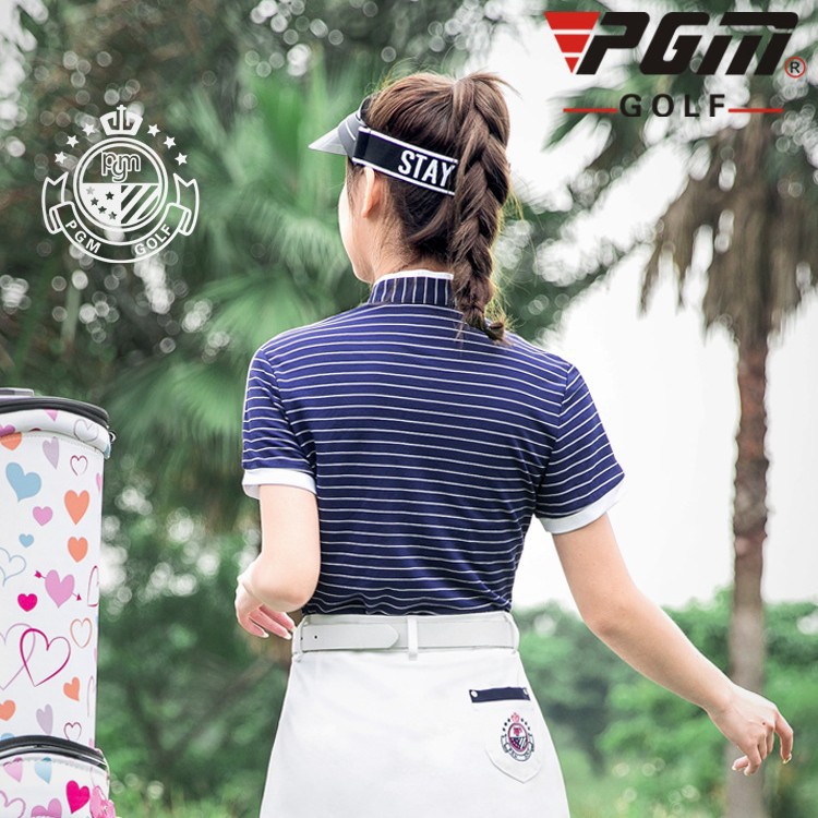 Bộ đồ golf nữ tay ngắn sọc mùa hè — YF075-màu xanh đậm, YF186 nữ sọc ngắn tay màu hồng trắng, YF186 nữ tay ngắn sọc xanh đậm trắng, YF075-màu đỏ hoa hồng