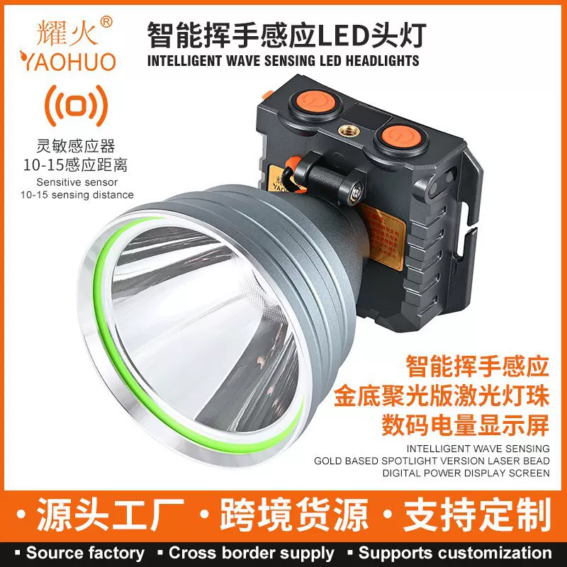 全铝头耀火LED头灯白光超亮远射激光炮强光手电筒工厂批发