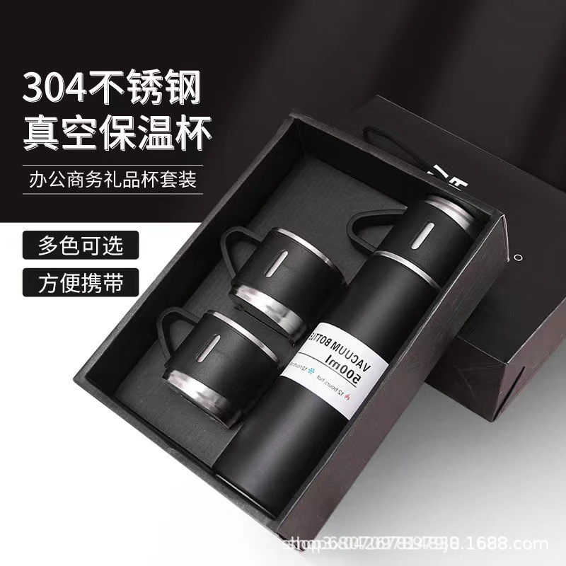 Una taza de tres cubiertas 304 tazas de acero no bordadas caja de regalo de negocios juego de tazas de agua portátiles al por mayor