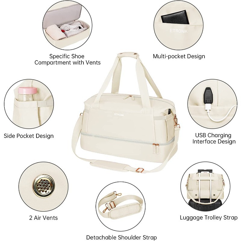 Hot Sale Gym Travel Bag USB Charging Port Waterproof Breathable Durable Dry Wet Separation Multifunctional_voghion.com