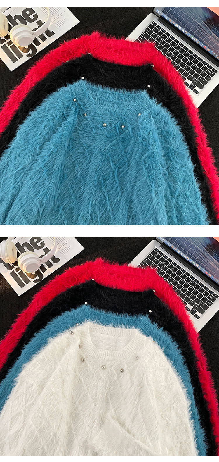 Men's Clothing mink sweater button flower design beaded high weight knitted sweater furry pullover lazy trend men_voghion.com