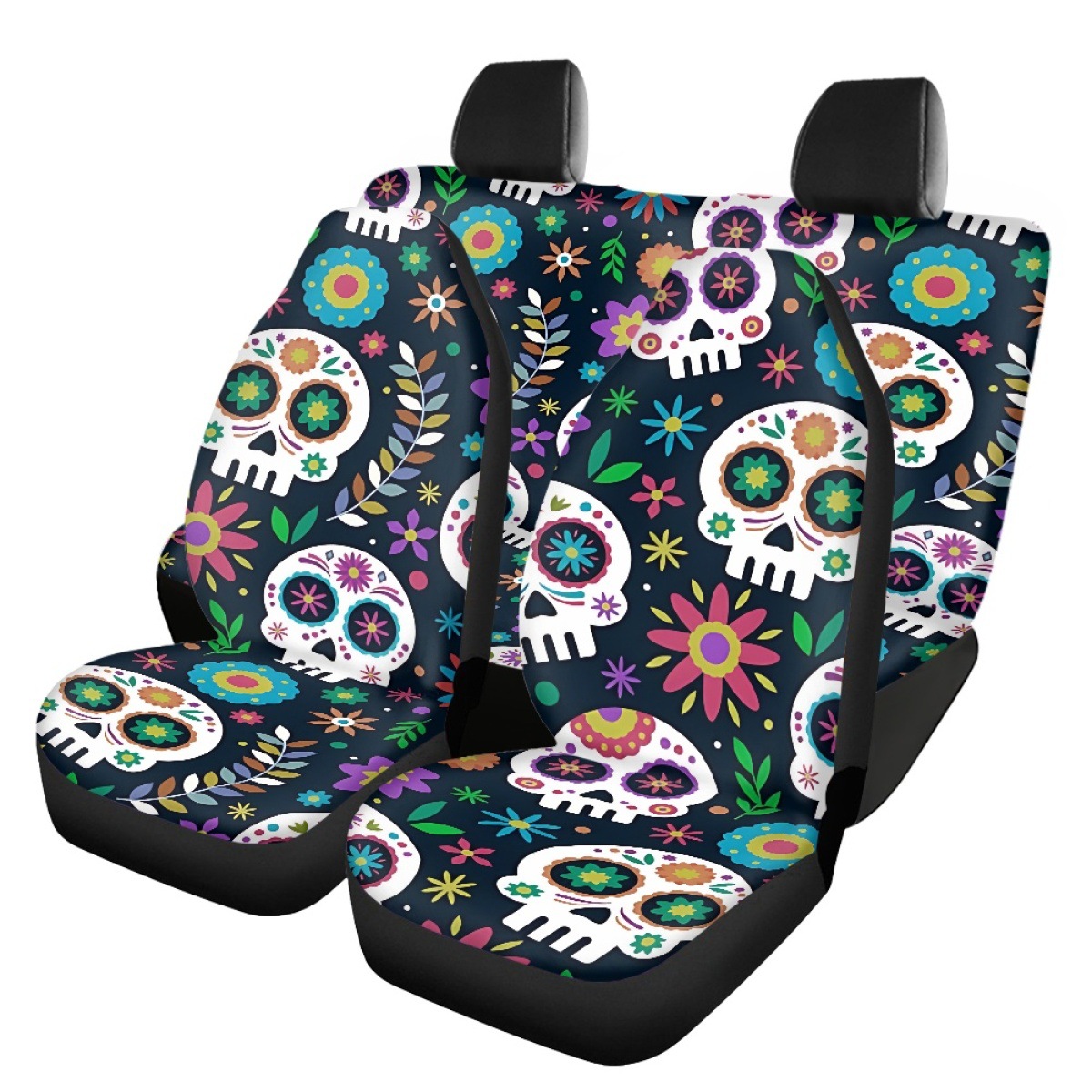 Cross-border Halloween-themed sugar skull pattern custom car seat covers, breathable and universal car seat cushions