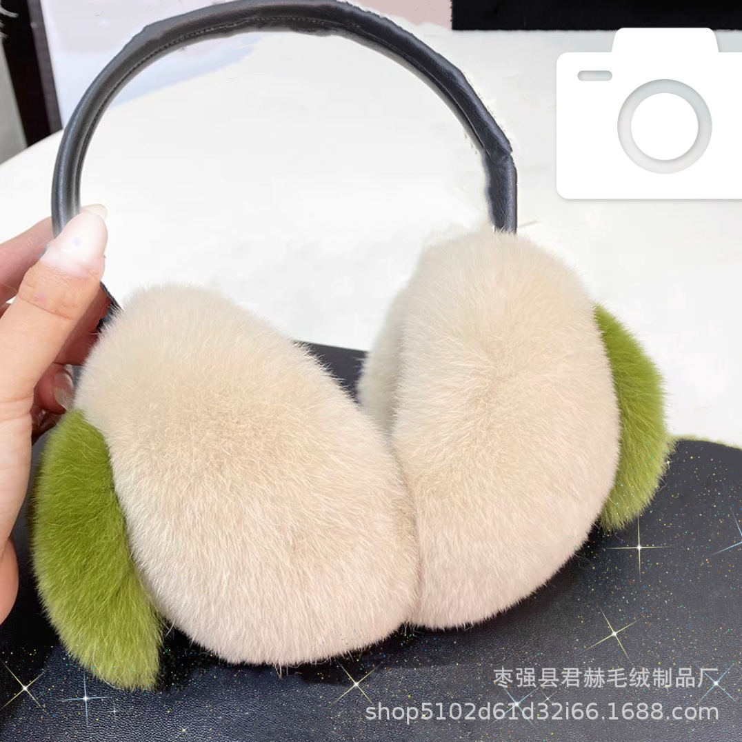 Real Rex conejo piel caqui orejeras Corea del Sur lindo felpa orejeras invierno piel orejeras estirable