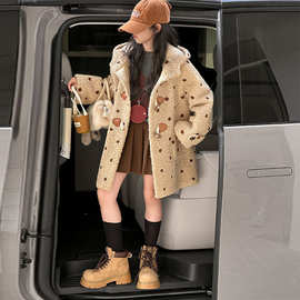 女童冬季加绒皮毛一体毛毛衣2025新款女大童冬装中长款大衣外套潮