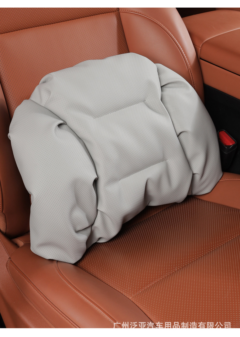 Cross-Border New Model Foam Cotton Car Headrest Nappa Leather Car-Mounted High-End Neck Pillow and Lumbar Cushion Set