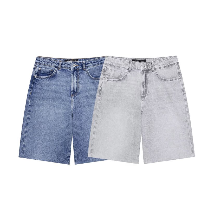 Long Women's Mid-Waist Denim Shorts, Popular on Aliexpress, European and American Cross-Border Style, Blue and Light Gray, Polyester and Spandex, Vintage Look Long Women's Mid-Waist Denim Shorts, Popular on Aliexpress, European and American Cross-Border Style, Blue and Light Gray, Polyester and Spandex, Vintage Look