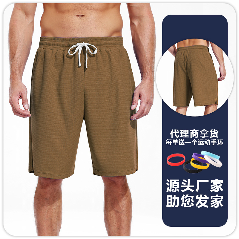 Nuevos pantalones de baloncesto waffle para hombres frescos de una sola capa de piel transpirable deportivo de pulsación de doble bolsillo pantalones de fitness