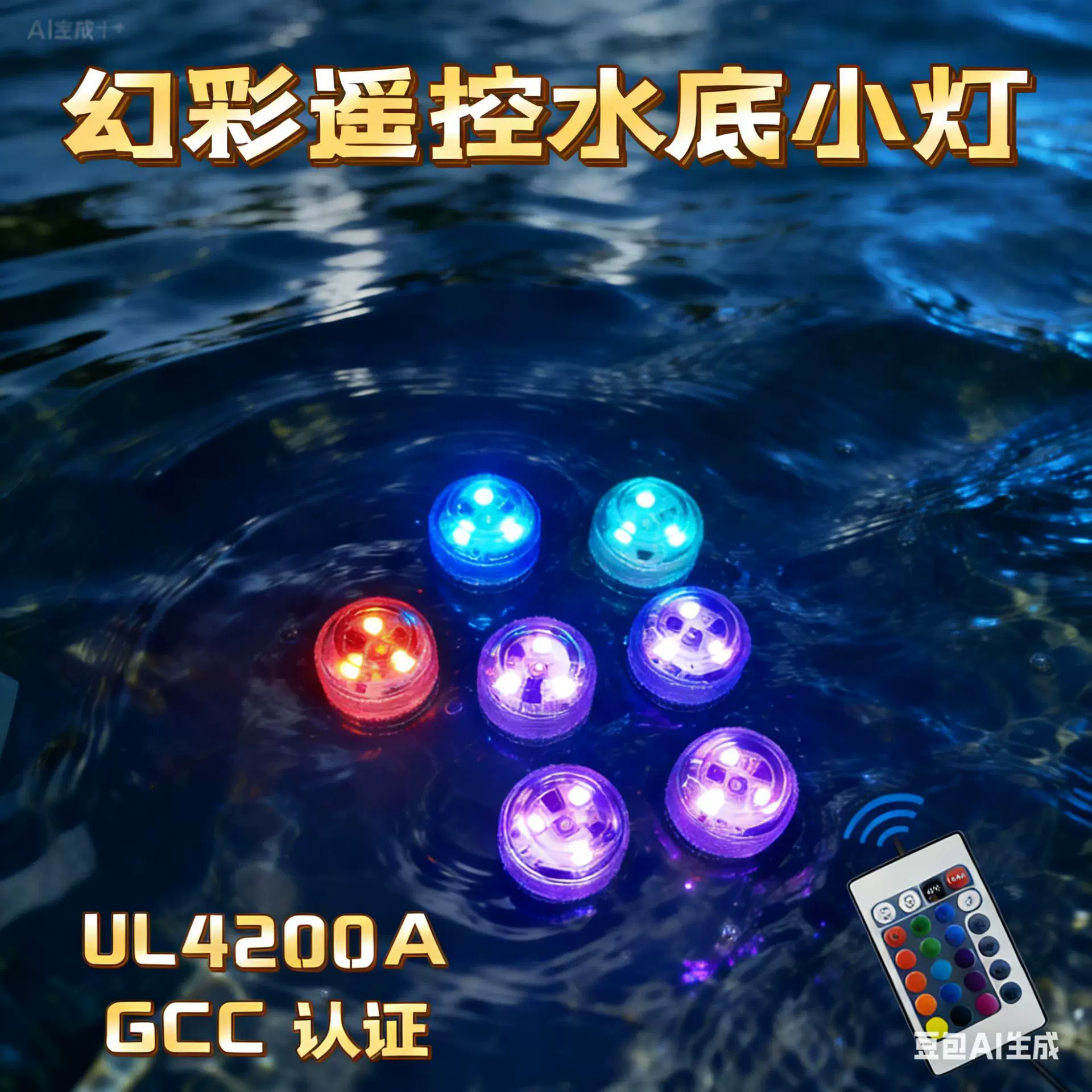 七彩遥控小潜水灯防水IP68景观旋钮水底泳池灯GCCUL认证LED
