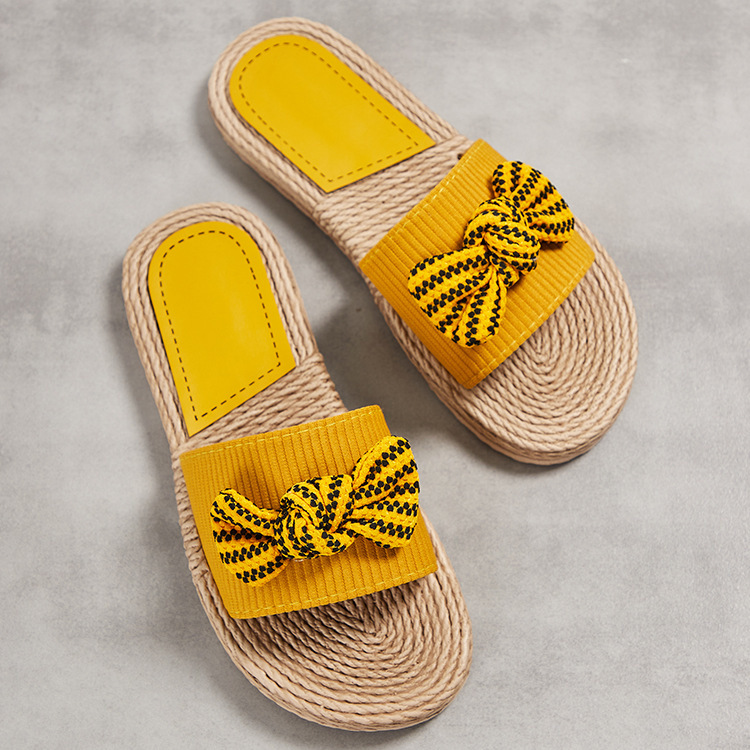 Women's One-word slippers hemp rope straw woven summer new outdoor Yellow Black small peanut slippers outer wear flat heel slip-on Women's One-word slippers hemp rope straw woven summer new outdoor Yellow Black small peanut slippers outer wear flat heel slip-on