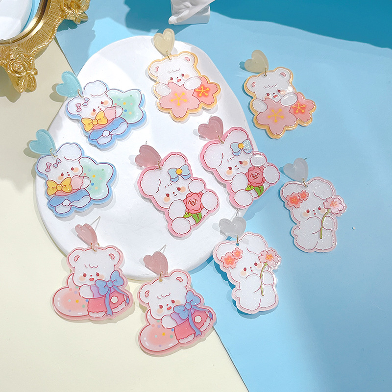 1 Pair Cute Rabbit Printing Arylic Drop Earrings display picture 1