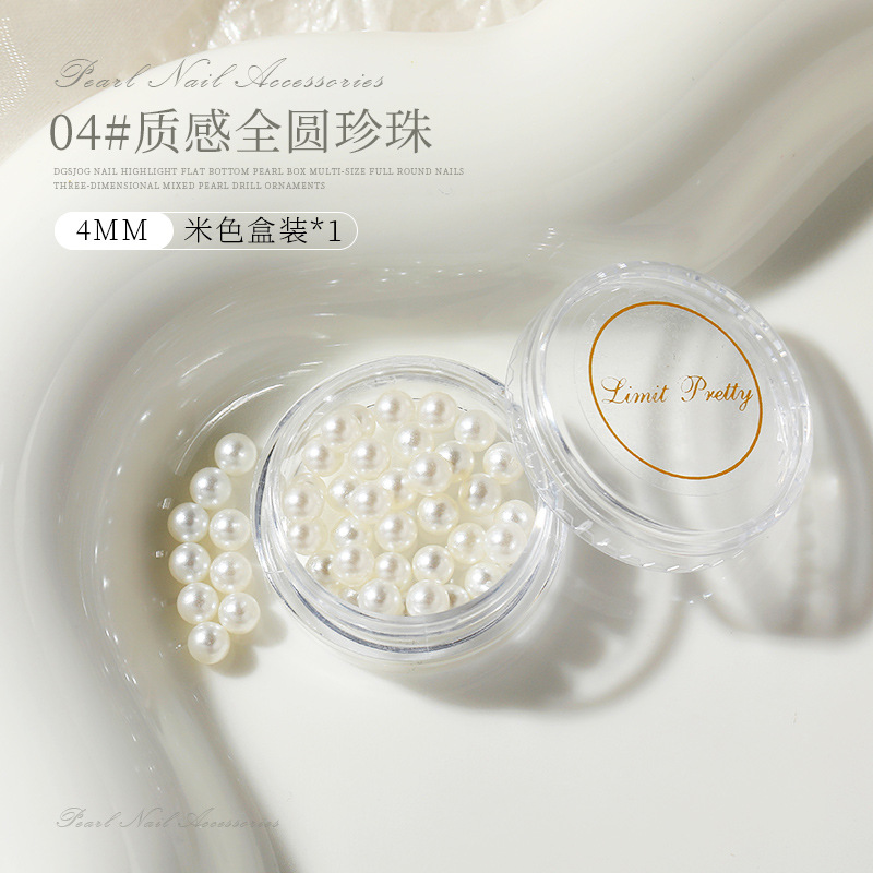 Estilo japonés de uñas perla tridimensional plana tamaño mixto joyería bola redonda accesorios de uñas diamante brillante perlas de color beige puro