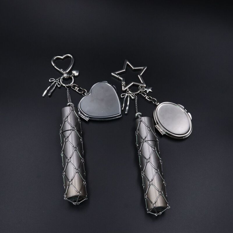 Metal Stainless Steel Mesh Lipstick Holder DIY Bag Pendant Ins Popular Silver Heart Star Chain Pendant