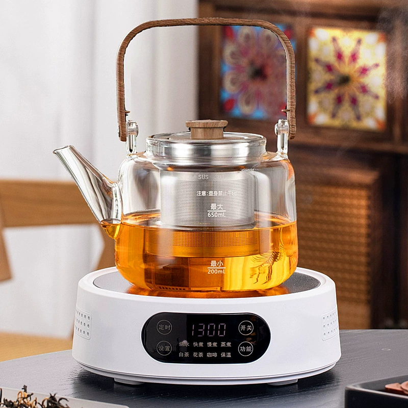 Электрическая керамическая плита 25G (1300 Вт) — настольный чайник для заваривания, совместима с чайниками 500–1300 мл, орех/белая/чёрная