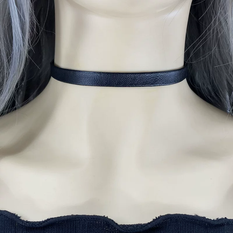 Choker polyurethane short necklace, 30 cm, black, widths 0.5–2 cm