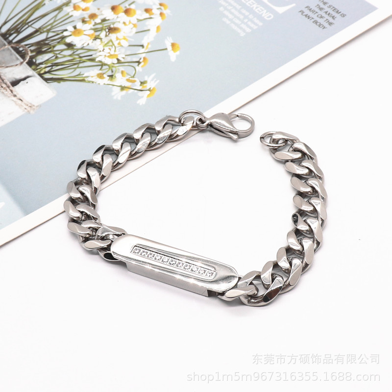 Cross-border European and American tide cool titanium steel single-row diamond-encrusted Cuban chain men's stainless steel bracelet production and processing customization Cross-border European and American tide cool titanium steel single-row diamond-encrusted Cuban chain men's stainless steel bracelet production and processing customization