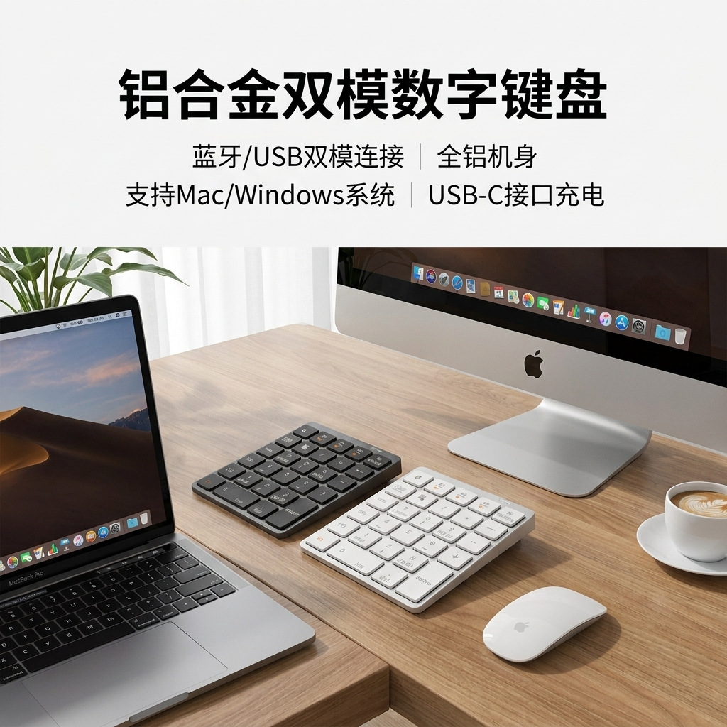 Teclado numérico Bluetooth de aleación de aluminio N97028 con función de carga, resistente a salpicaduras, inalámbrico, impermeable para portátiles.