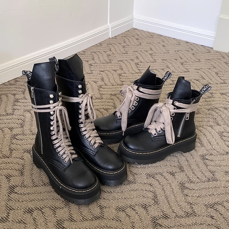 Damen Ankle Boots Mit Dicker Sohle Im Britischen Stil Modisch_voghion.com