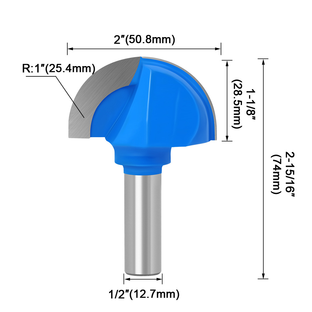 12mm shank round bottom router bit 1/2x2 wood router cut-off tool edge trimmer head carving machine electrode milling cutter