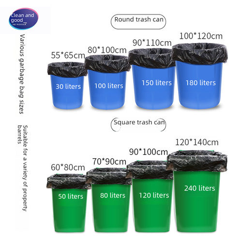 Black flat mouth large garbage bags, thickened, disposable, suitable for property management, catering, hotels, large plastic bags, bulk commercial wholesale