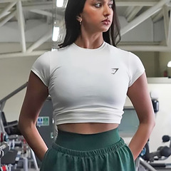 アマゾンのサメのタイトな半袖のフィットネスのトレーニングの上着のTopスポーツの潮のブランドの女性の短いタイプの速乾のヨガのtシャツ