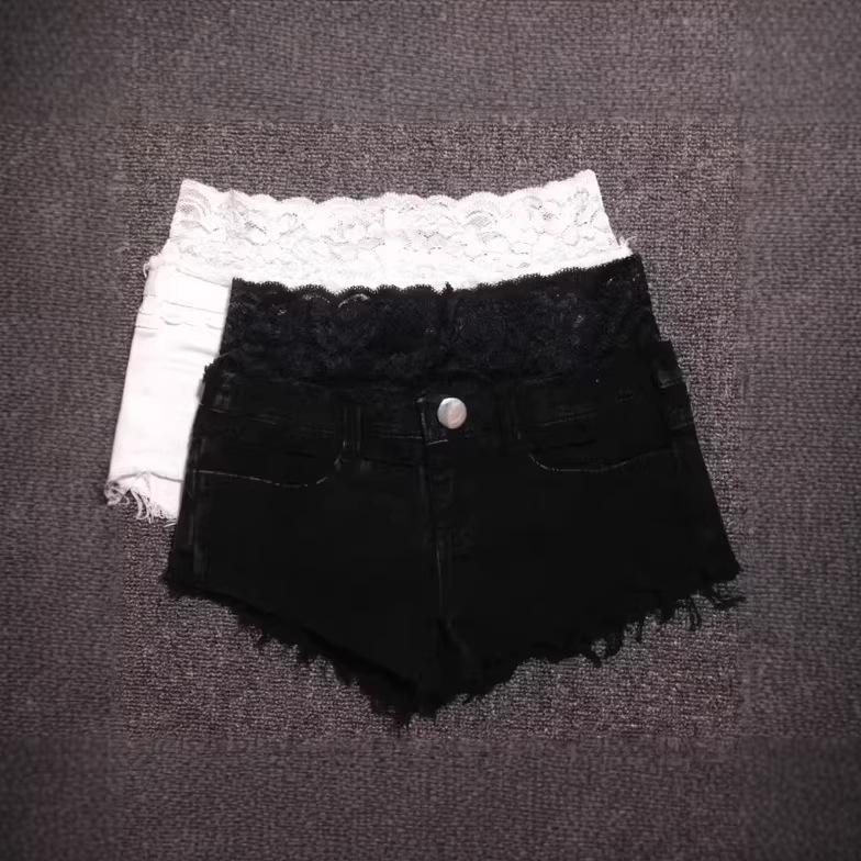 European-Style Lace Patchwork Stretchy Slim-Fit Ultra-Short Shorts for Women, Versatile Denim Shorts, Slimming and Sexy Low-Waist Hot Pants European-Style Lace Patchwork Stretchy Slim-Fit Ultra-Short Shorts for Women, Versatile Denim Shorts, Slimming and Sexy Low-Waist Hot Pants