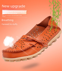 2023 Cross-border Large Size Hole-to-Hole Low-top Flat Mother's Shoes Comfortable Nurse Shoes Large Size Mother's Shoes Cowhide Women's Shoes