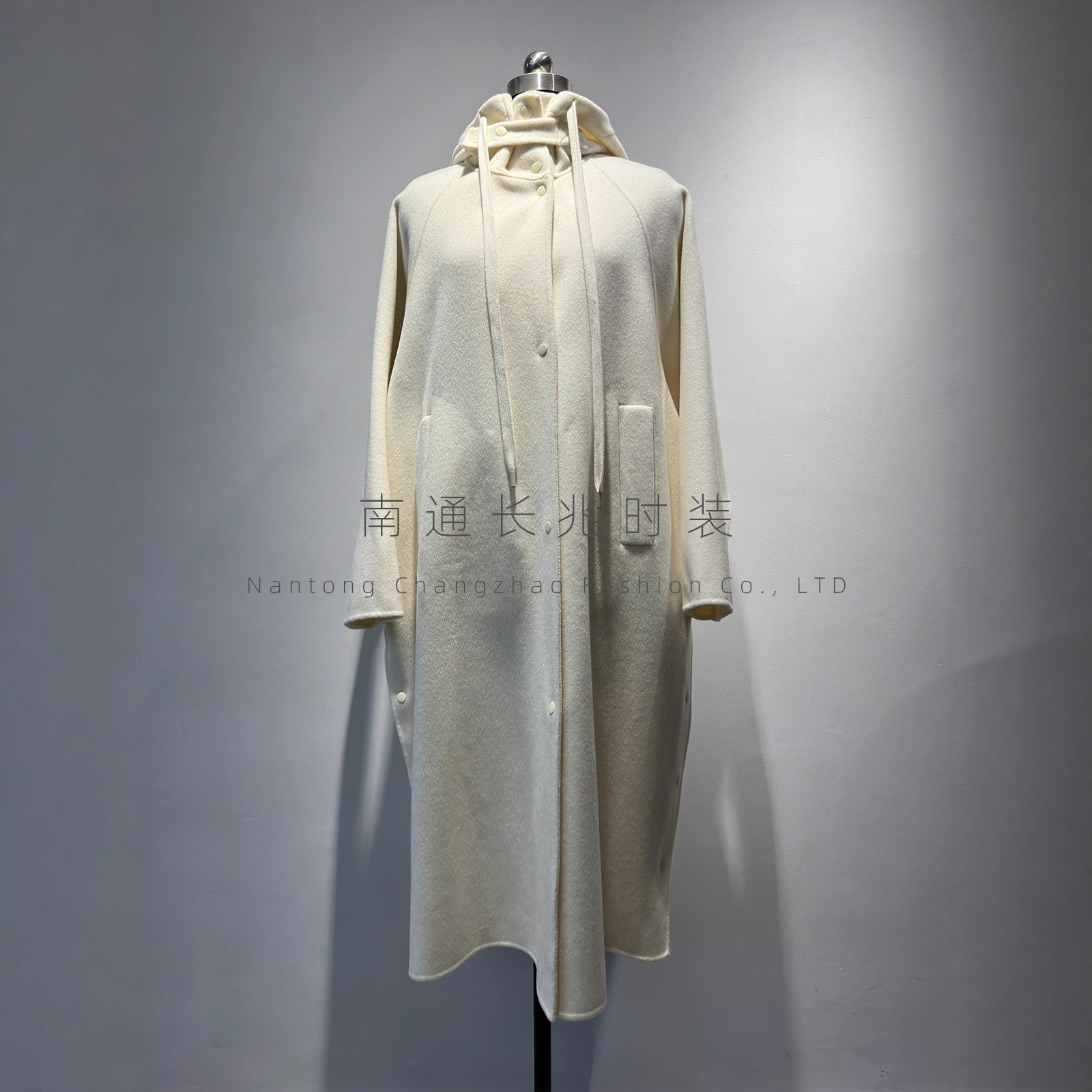 定制~奶fu奶白色手工山羊绒双面呢大衣连帽超长款女冬外套
