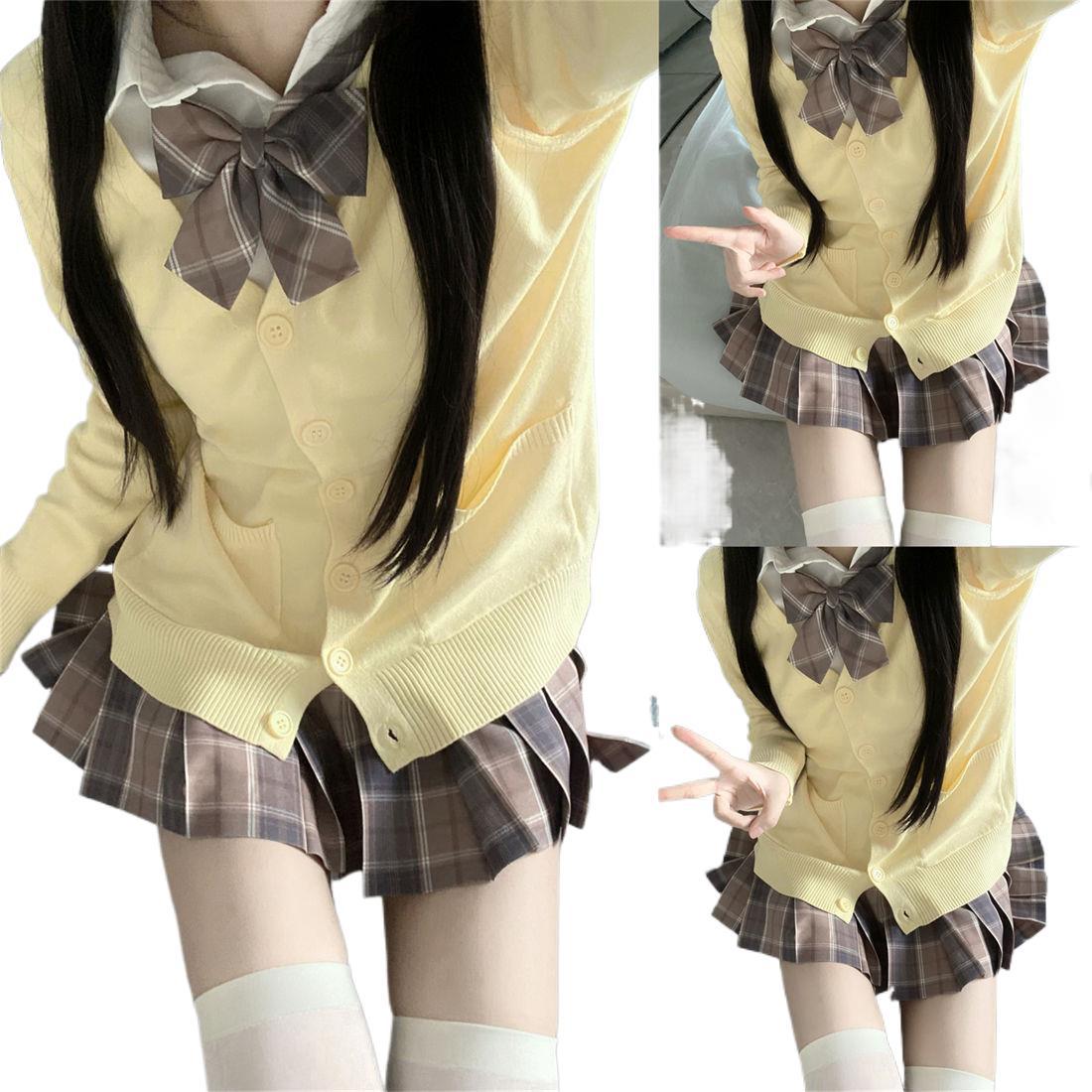 부드러운 소녀를위한 JK 유니폼 가을 | 겨울 세트 원피스 긴 소매 스웨터 카디건 대학 스타일 학교