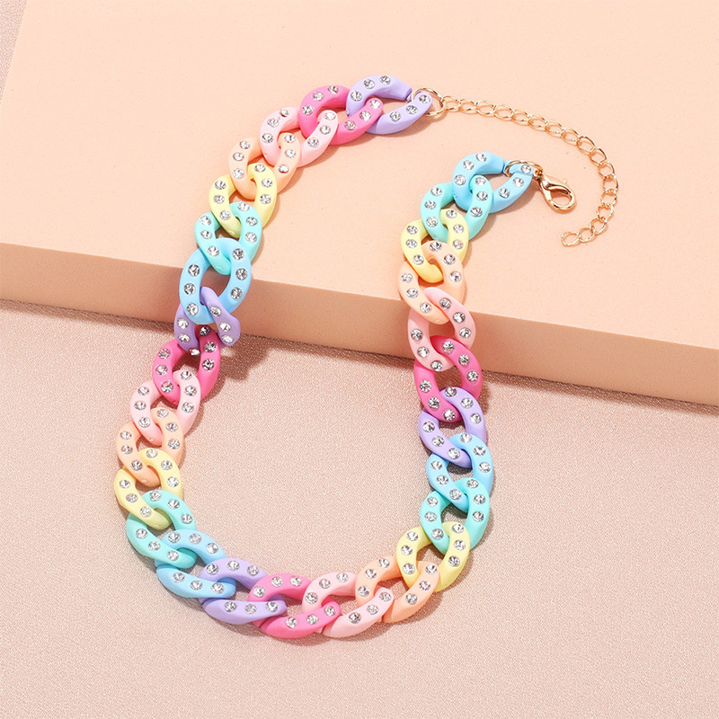 Necklace Classification Punk Colorful Alloy Soft Clay Chain Diamond Rhinestone Necklace