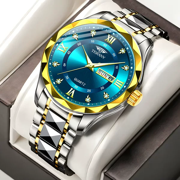Watch Men's Chinese and English Calendar Diamond Case Luminous Waterproof Fashion Foreign Trade Simple in stock Quartz Watch Solid Belt
