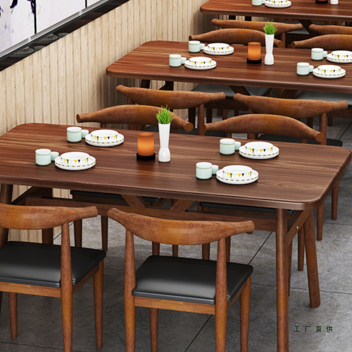 Fast Food Dining Table and Chair Combination Restaurant Milk Tea Shop Noodle Shop Breakfast Snack Restaurant Commercial Catering Rental Dining Table and Chair Set