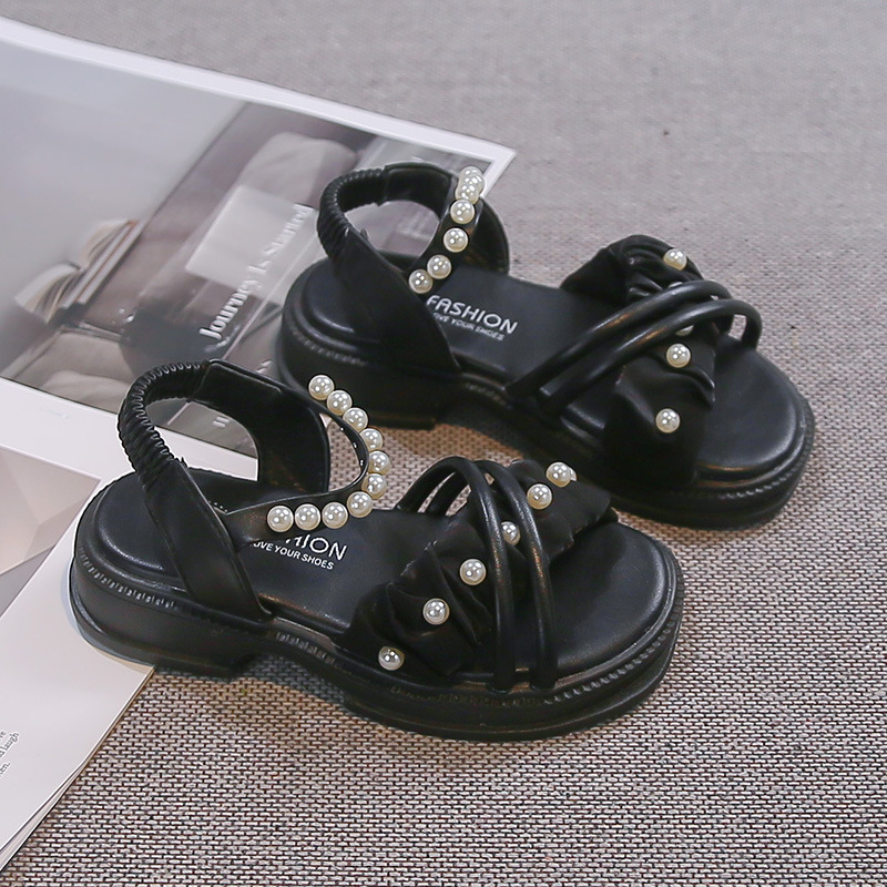 Sandalias de niñas 2026 verano nuevo estilo de moda para niños grandes zapatos de playa de perla plana princesa zapatos zapatos image 4