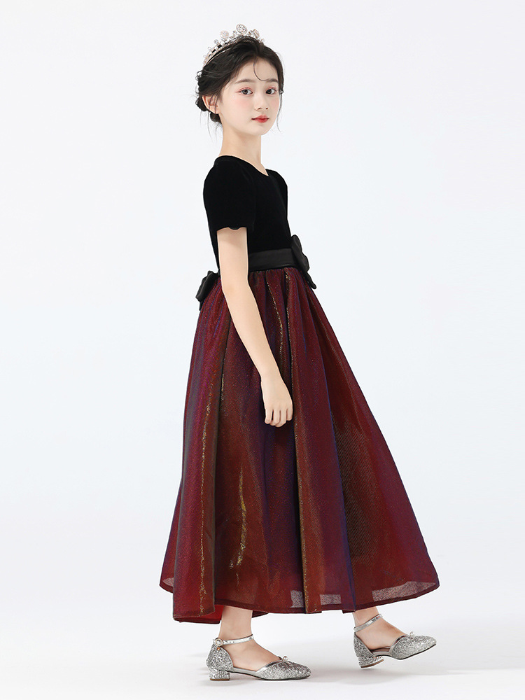 Vestido para niños, vestido de princesa de alta gama para niñas, coro de actuación para niñas, vestido de actuación de malla de manga corta