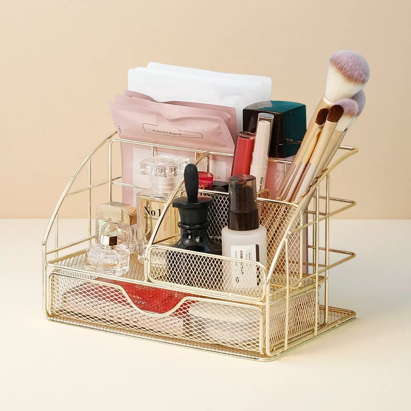 北欧桌面金属抽屉式文件栏多功能收纳盒办公用品文具化妆品文件架