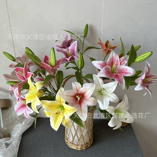 INS仿真花3D百合假花 摄影布景道具家居装饰跨境婚庆批发厂家直供