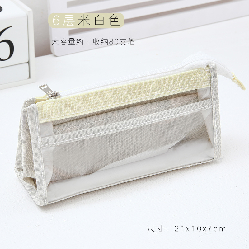 Caja de lápices transparente de gran capacidad de seis capas estudiante de secundaria femenina Bolsa de papelería de capa separada simple de alto aspecto caja de papelería de estudiante de escuela primaria